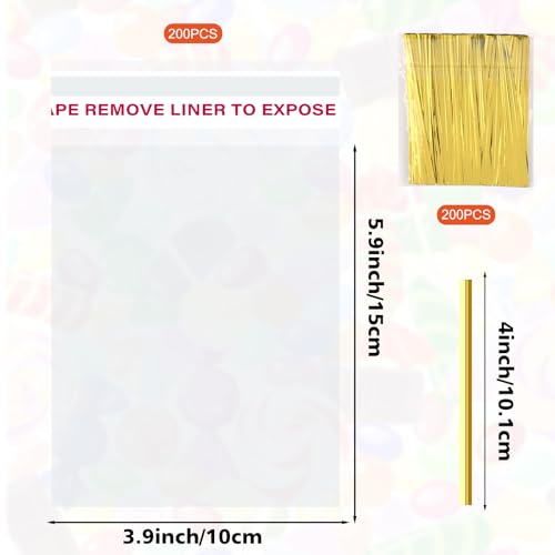 200Pcs Cookie Bags Self Sealing Cellophane Bags 4x6 Inches Plastic Resealable Clear Treat Bags with Twist Ties for Cookies Party Favors Bag - size: 4x6 Inches
