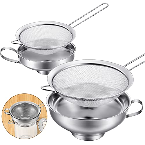 Boao 4 Pcs Stainless Steel Canning Funnels with Fine Mesh Strainer,Silver