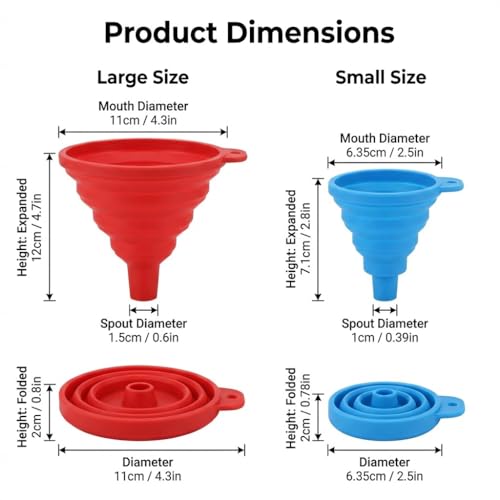 4-Piece Collapsible Kitchen Funnel Set, Silicone Foldable Funnel Kit, Suitable for Liquids and Dry Ingredients, Space-Saving Design, Easy to Clean