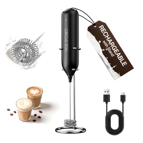 CIRCLE JOY Electric Rechargeable Milk Frother with Stand, Black - color: Stand Black Pro
