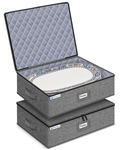 punemi Hard Shell China Platter Storage Containers for Moving, 2 Pack, Grey - color: Grey, style: Platter storage 2pcs