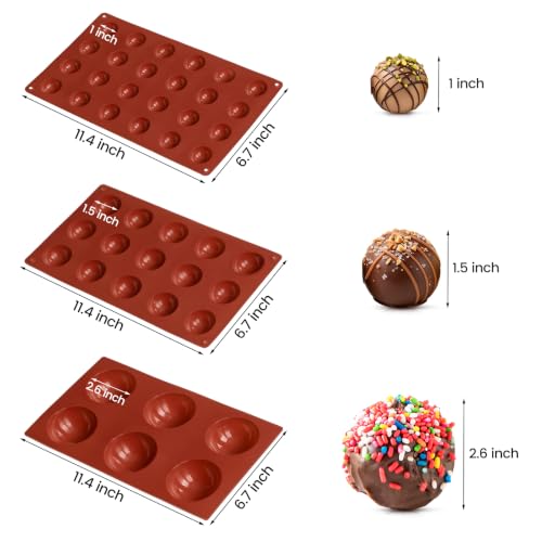 Semi Circular Silicone Chocolate Molds, 3Pcs, 6/15/24-Cavity - color: 3 Sizes Set