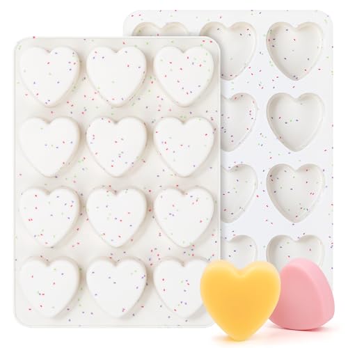 2 Inch Small Heart Shaped Silicone Molds for Chocolate, Candy, Cake, Soap (Set of 2, Cream) - color: Heart, size: 2 inch