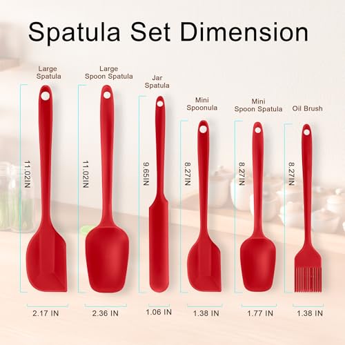 Silicone Spatula Set 6 Pack Food Grade Kitchen Utensils with Silicone Brush - color: Red