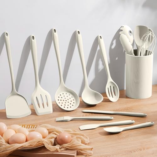 Homikit Kitchen Utensils Set, 15pcs Silicone Cooking Utensil with Holder - color: White