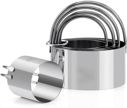 Biscuit Cutter Set (5 Pieces/Set), Round Cutters Stainless Steel Biscuit Cutter with Handle in Graduated Sizes Round Shape Molds, Professional Baking Dough Tools