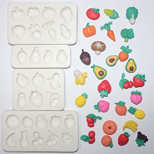 Lovely Small Items Silicone Fondant Molds Set For Cake Topper, Gumpaste, Candy & Chocolate, Polymer Clay and More (Vegetables & Fruits) - color: Vegetables & Fruits
