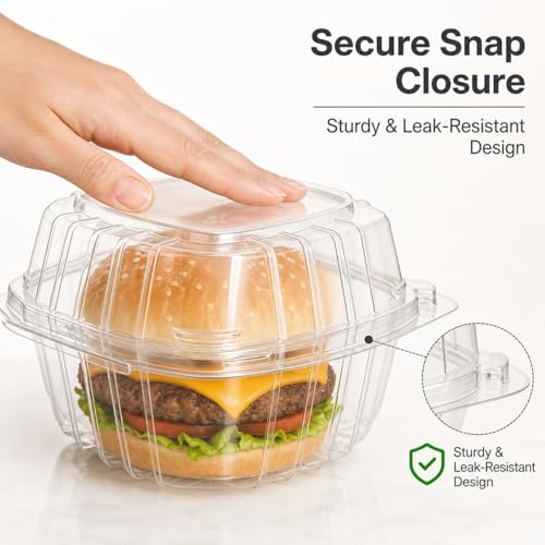 100 Pack Clear Plastic Clamshell Food Containers -5*5" Disposable Hinged Square Take Out Boxes for Food, Hamburger, Salad, Fruit, Sushi Carry Out Trays for Restaurants & Catering - size: 5*5 in