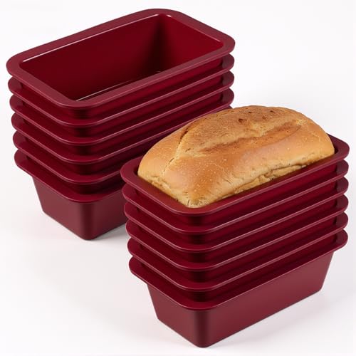12 Pcs Silicone Mini Loaf Pan Silicone Bread Loaf Pan Rectangle Baking Molds Non Stick Small Baking Pans for Mini Cake, Loaf, Bread and Meatloaf, Red 6.1 x 3.3 x 1.8 Inch