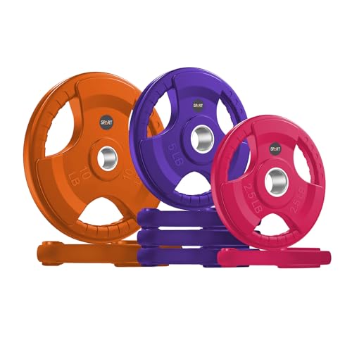 SPART 2-Inch Color Rubber Coated Olympic Grip Plate in Pairs or Single for Strength Training, Weightlifting and Bodybuilding, Solid Cast Iron Weight Plates for Barbell, 2.5LB/5LB/10LB/25LB/35LB/45LB, Two Years Warranty - color: 45LB SET