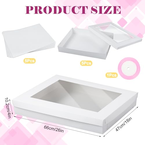 5 Set Full Sheet Cake Boxes with Cake Boards Window Pink Ribbon - color: Pink