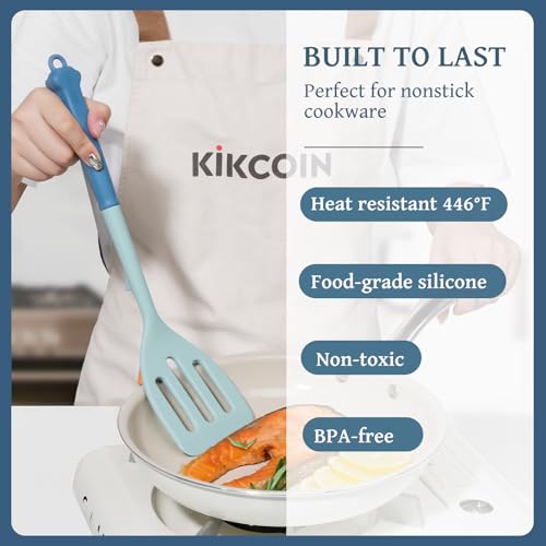 Kikcoin 43 PCS Silicone Kitchen Utensils Set, Cooking Utensils Set, Blue - color: Blue
