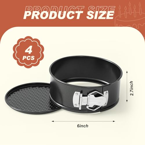 4 Pcs 6 Inch Nonstick Springform Cheesecake Pan with Removable Bottom Black - color: Black, size: 6 Inch