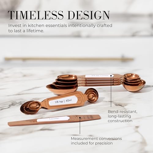 Styled Settings Copper Measuring Spoons Set with Leveler, 8-Piece - color: White & Copper