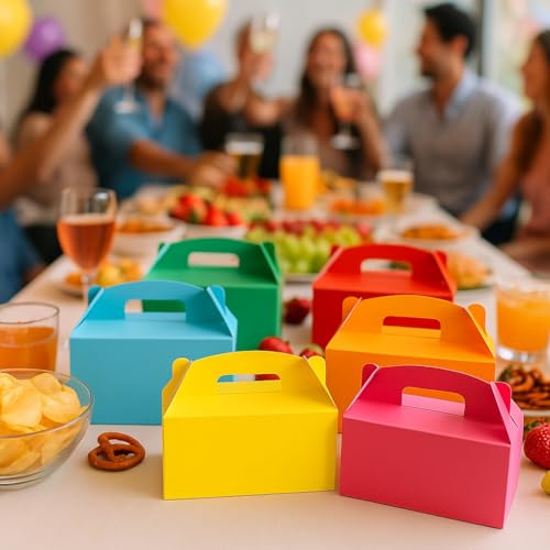 Papertide Teal Gable Box with Handles, 30 Pack 9.45×5×5 inch Sturdy Colorful Cardstock treat Boxes for Christmas Birthday Party Favors, Premium Presentation Boxes with Lids - color: Teal