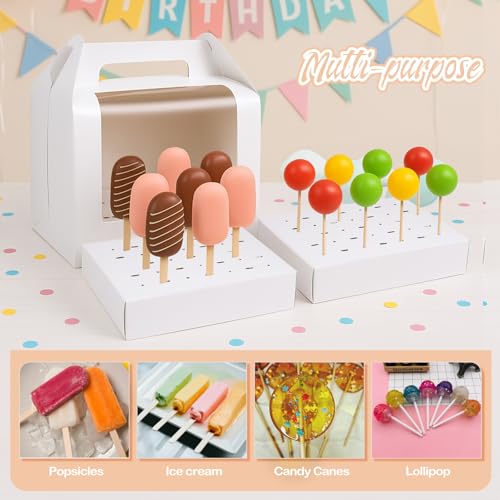 12Pcs Portable Cake Pop Holder Boxes, White Candy Boxes with Clear Window Cakes Pop Boxes Packaging Gift Cakes Pop Stand for Lollipops, Candy Pops, Wedding Birthday Baby Shower Party
