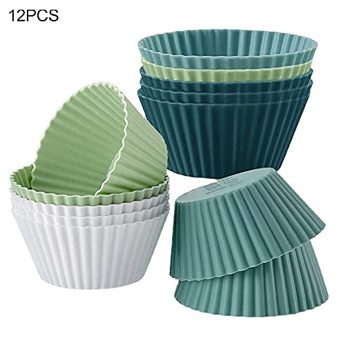 12pcs Silicone Cupcake Baking Cups,Reusable Muffin Liners,Lunch Box Divider - color: 12pcs in Navy,Dusty Blue,Green,White