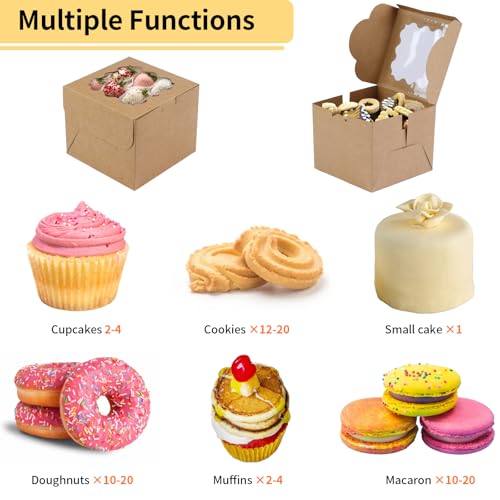 WINKIO Cookie Boxes, Treat Bakery Dessert Pastry Favor Donut Mini Cake Box - color: brown, size: 6×6×5 inches