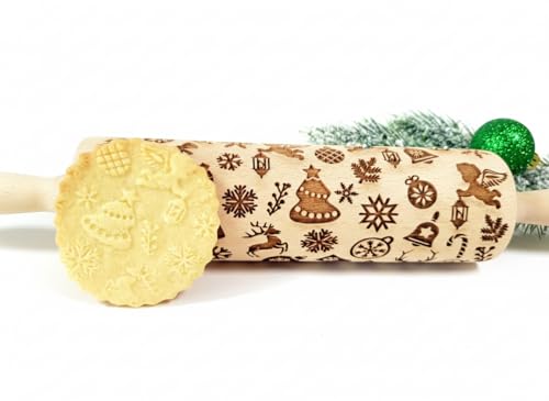 CHRISTMAS GIFTS EMBOSSING ROLLING PIN laser engraved with Christmas symbols CHRISTMAS GINGERBREAD COOKIES