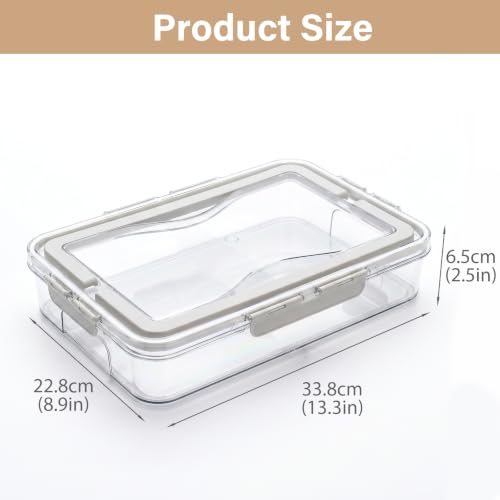 Cookie Storage Box with Airtight Lid and Handle, Clear Portable Plastic Food Container, Low Profile Snack Organizer Case for Desserts, Cupcakes, Dumplings, Fruit, Bread, Bagel, Donut