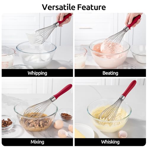 U-Taste Wire Whisk for Cooking, 18/10 Stainless Steel Balloon Wisk, L/Red - color: Red, size: Large