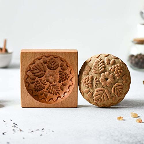 Carved Wooden Gingerbread Cookie Mold,3D Wooden Baking Mold Cookie Biscuit Press Stamp Molds,Cookie Cutter,Cookie Stamp,DIY Biscuit Stamp Mould for Halloween Thanksgiving Christmas(Raspberry) - color: Raspberry