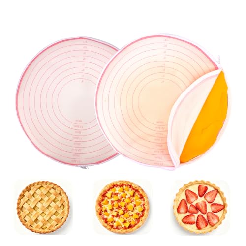 2pcs Pie Crust Bags with 10-27.5cm/4-11in Size Marks, Silicone Non-Stick Zipper Dough Rolling Bags for Pie Crust & Pizza Dough Dishwasher Safe (Pink) - color: Pink