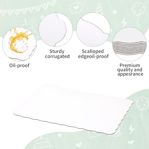 12 Pack Half Sheet Rectangle Cake Drum Board - 14x19 Inch White Scalloped Rectangle Dessert Base, 3mm Thick Reusable Waterproof Sheet Cake Board for Baking, Bakery, Party & Transport