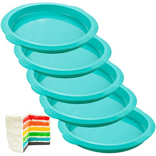 Webake Layer Cake Pans Set, 6 Inch Round Rainbow Baking Pans, Silicone Cake Mold for Jumbo Whoopie Pie, Vegetable Pancakes, Pizza Crust, Omelet, and Resin Craft (Set of 5) - size: 6 Inch