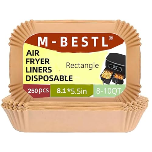 M-bestl 250 Pcs Air Fryer Liners Disposable for Dual Basket 4-10QT - size: Rectangle-250pcs