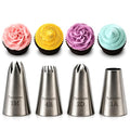 Professional Large Piping Nozzles, 4pcs Stainless Steel Seamless Icing Piping Nozzle Tip Set for Cakes, Cupcakes and Baking
