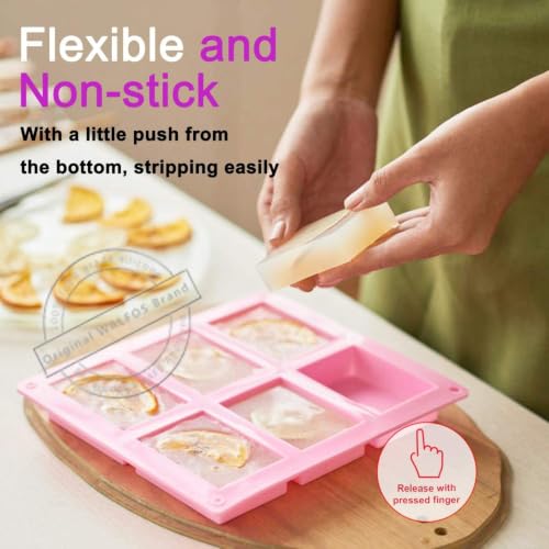 Walfos Silicone Soap Molds Set of 3, 6 Cavities Rectangle Silicone Soap Molds for Homemade Craft Soap Mold, Cake,Chocolate ＆ Ice Cube Tray（Blue & Purple ＆ Pink） - color: Pink+blue+purple/rectangle