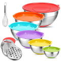 Mixing Bowls with Lids Set,10pcs Stainless Steel Mixing Bowls with Graters and Egg Whisk &Non-Slip Bottoms Food Prep Nesting Bowls for Baking, Cooking, Meal Storage(1.2QT-5.5QT)