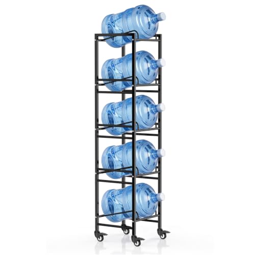 5 Gallon Water Jug Holder with 4 Locking Casters, 5-Tiers Water Jug Stand - size: 5 Tier-Single Row