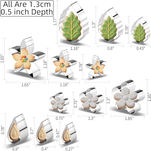 12-Piece Mini Flower & Leaf Cookie Cutters for Fondant & Cake Decorating