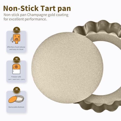 RICHSC-PAN Mini Tart Pan 12PCS, 4 Inch Tart Pan Removable Bottom Non-Stick. - size: 4*0.7Inch