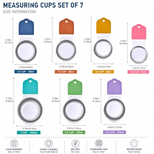XSNBRD 7-Piece Magnetic Measuring Cup Set, Stainless Steel Stackable Cups - color: Multicolor