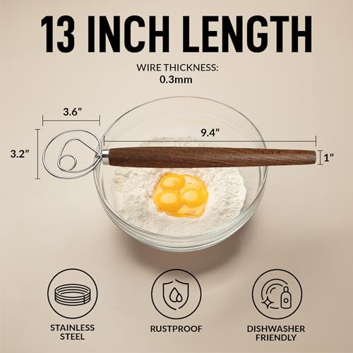 Zulay Kitchen 13-Inch Danish Dough Whisk - color: Ashwood | Single