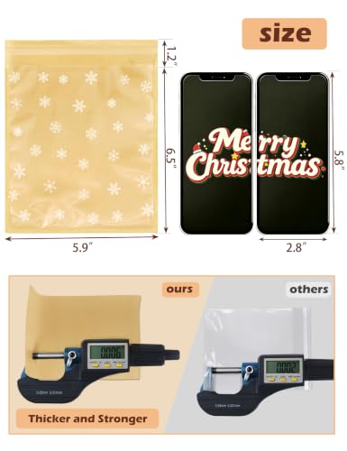 100 Pack Self Sealing Christmas Cookie Bags with Seal, 5.9x6.5 Inch Paper Bakery Bags with Window, Grease Resistant To Go Sleeves for Packaging Donut, Snack, Scone, Brownie, Small Pastries - size: 5.9"x6.5" - Christmas