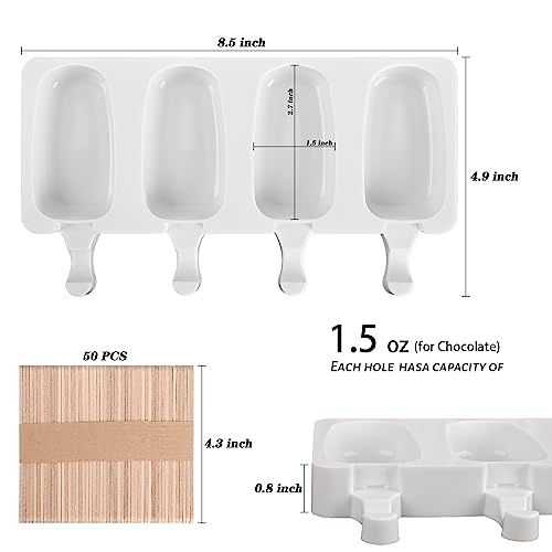 Sakolla 2 Pack 4 Cavity Mini Popsicle Silicone Molds with 50 Wooden Sticks - size: 2 Pcs Mini - White