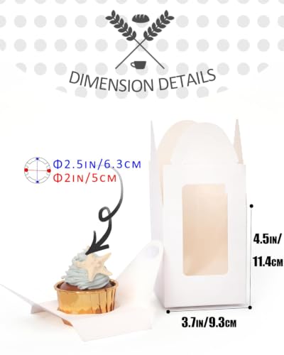 qiqee 100Pcs Auto Pop-up Cupcake Boxes Individual Cupcake Holders Disposable White Single Cupcake Boxes with Window 3.7"x3.7"x4.5" Cupcake Containers - color: White, size: 100Pcs, One Holder