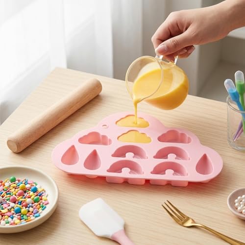 11 Cavity Rainbow Cloud Raindrop Silicone Candy Molds - color: Style D