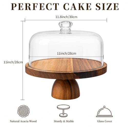 ABenkle Wooden Cake Stand with Dome, 11.8'' Dessert Display Stand for Party