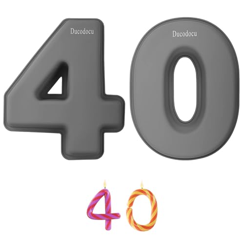 Ducodocu 2 Pack Silicone Number Cake Pan Large 3D Number Cake Mold Baking Forms Novel Cake Tins DIY Baking Mold 10 inch Number of 4&0 Gray - size: 4&0