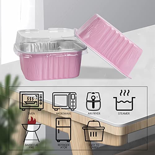 50 Pcs Mini Square Baking Cups with Lids,5oz Aluminum Foil Mini Cake Pans with Lids,Disposable Ramekins Cake Pans,150ml Dessert Cups Cupcake Pans for Wedding Birthday Party,Pink - color: Pink, size: 5oz