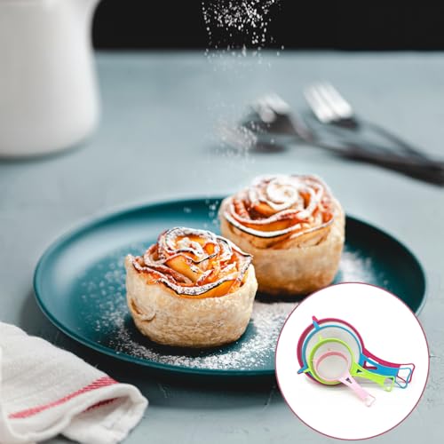 Ragyzity 4Pcs Plastic Mesh Strainer Colander Set, Kitchen Plastic Flour Colander Set, Food Soy Milk Flour Sieve Long Handle Icing Sugar Sifters Fine Strainer with Non Slip Handles (4 Size)