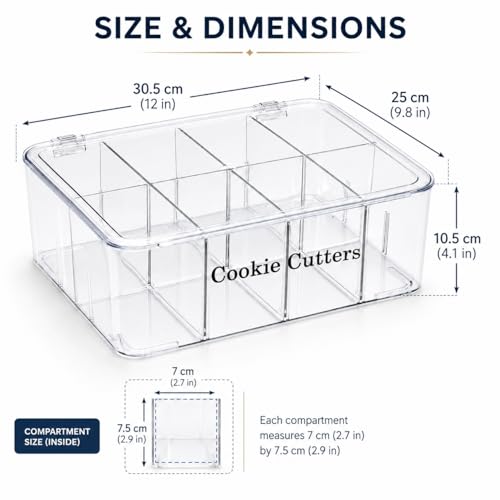 Cookie Cutter Storage Box,8 Adjustable Compartments, Clear PET