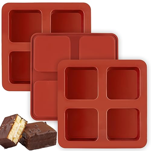 JOERSH Square Cake Silicone Molds, 3 Pack, 2.6" x 2.6" x 1.1" - color: 3 Pcs: 4 Cups, 2.6x2.6x1.1 Inch