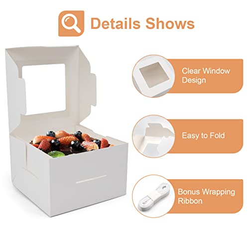 25pcs 8x8x5 Inches Cake Boxes, White Bread Boxes with Windows for Pastries, Cupcakes,Cookies, Pie, Muffins and Donuts