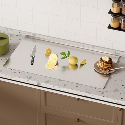 tonchean 304 Stainless Steel Chopping Board with Lip, 35.4”x 19.7” Large Steel Cutting Board with Rolling Pin, Metal Noodle Board Pastry Board Kneading Dough Board for Kitchen Restaurant - size: 35.4"L x 19.7"W
